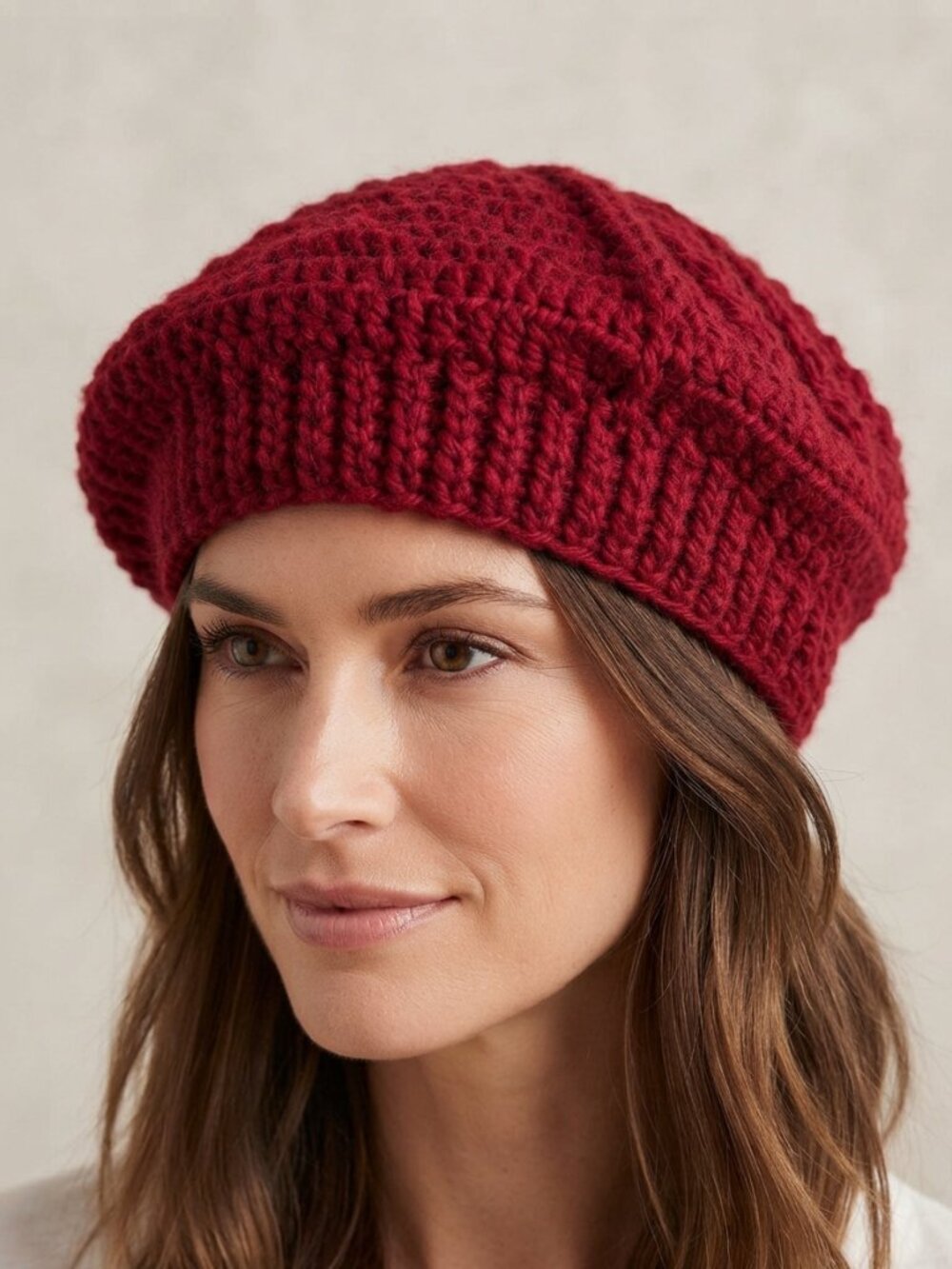 Handmade Red Crochet Beret Hat – Handcrafted Slouchy Textured Knit Beanie / Tam
